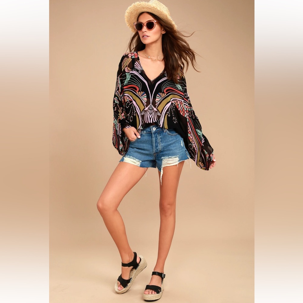 Free People Beneath the Sea Black Print Top
